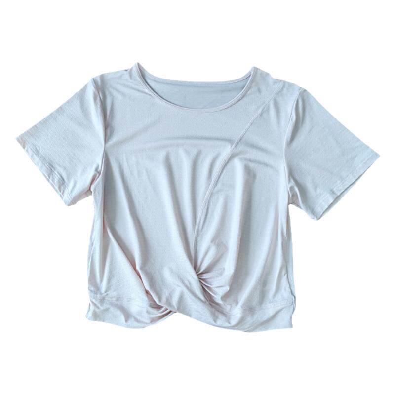 自带凉感透气运动t恤女 速干宽松显瘦短袖瑜伽上衣健身服下摆交叉