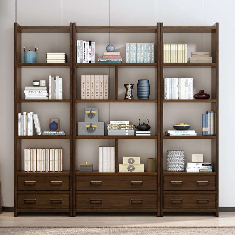 新中式实木书柜书架书橱储物柜落地家用置物柜简约现代书房家具