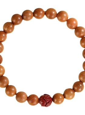 天然老桃木手串女莲花朱砂护身