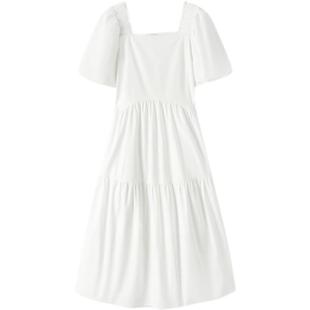 森马连衣裙女方领裙子2024夏季新款泡泡袖法式娃娃裙甜美可爱女装