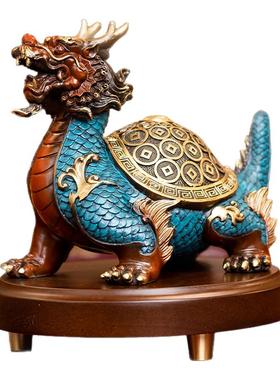 黄铜龙龟摆件吉祥物国潮彩绘玄武家居玄关客厅办公室装饰工艺品