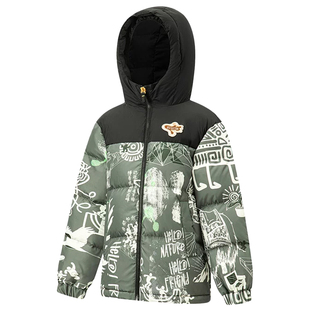 李宁男童羽绒服短款儿童户外迷彩冬装外套2025新款青少年鸭绒上衣