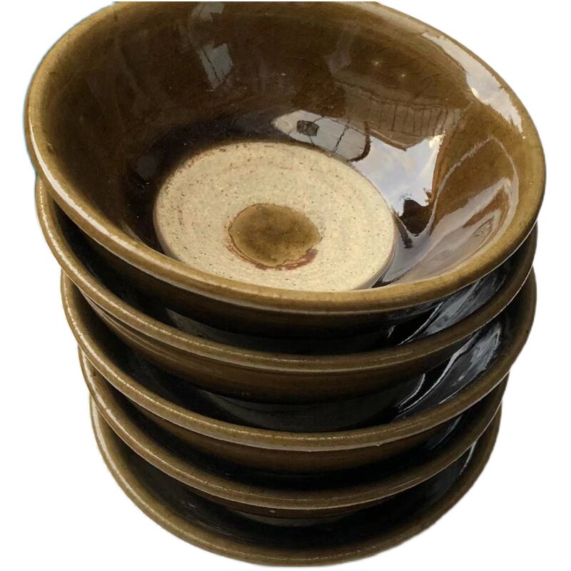 云南手工龙窑柴烧土陶草灰釉茶盏碗型斗笠碗调料碟酒杯吃饭碗酒碗