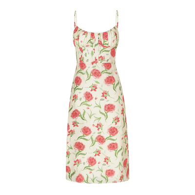 ITSNIKAR法式玫瑰碎花吊带连衣裙