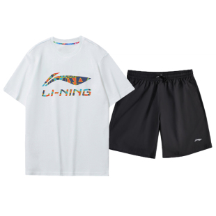 李宁运动套装男夏季短袖T恤速干短裤青少年跑步羽毛球服中考体育