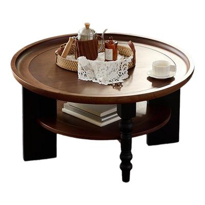 中古风客厅茶几家用小户型圆形实木小型侘寂风复古沙发法式小桌子