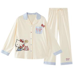 Gukoo/果壳情侣睡衣女春秋新款HelloKitty棉氨纶男款家居服套装A