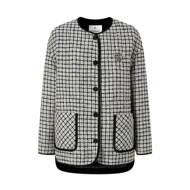 商场同款 摩萨克冬新款直筒落肩黑白小香风格纹粗花呢外套女