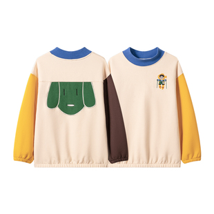 viciusss丸社儿童卫衣新款秋冬圆领套头男童撞色加绒加厚保暖上衣