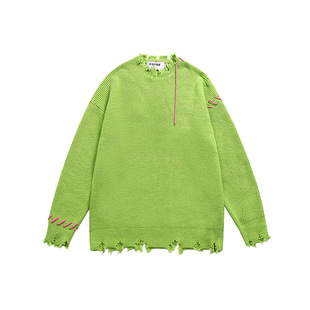 「CARGOAZ」2025AW 潮牌男女同款破洞毛衣圆领慵懒风套头针织衫