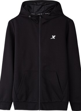 特步运动外套男春秋款针织长袖休闲卫衣男士连帽开衫青少年运动服