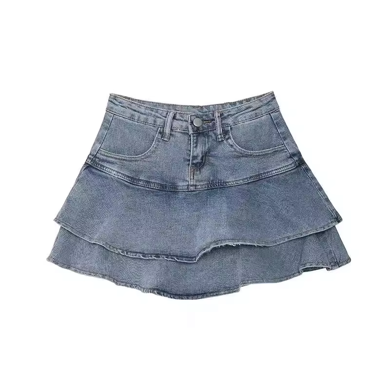美式辣妹牛仔半身裙女夏季鱼尾裙腰显瘦a字短裙荷叶边包臀裙子