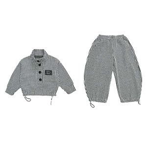 儿童套装春秋纹理感男女童时髦兄妹两件套立领雪尼尔2026新款衣服