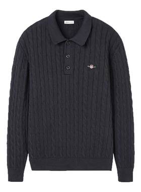 GANT/甘特纯棉绞花翻领针织衫男