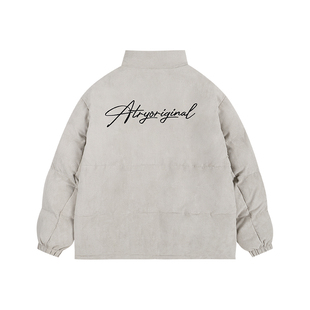 ATRY花体LOGO麂皮羽绒服外套男国潮牌冬季简约户外立领保暖外套女