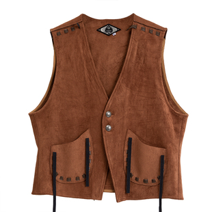 SOARIN美式西部风鹿皮绒马甲男 复古印第安做旧猎装麂皮马夹背心