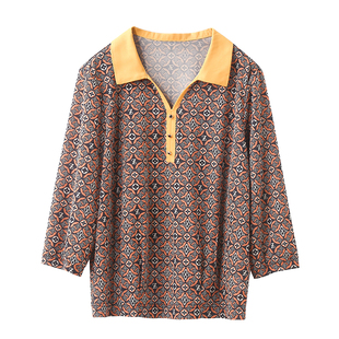 妈妈上衣新款高贵洋气大码显瘦中老年妇女小衫七分袖真丝衬衫夏装