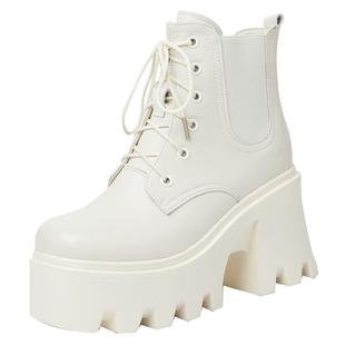 白色超高跟马丁靴小个子靴子女显高真皮厚底冬季短靴加绒加厚皮鞋