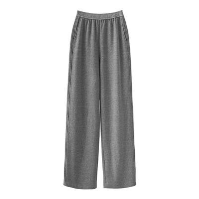 SEAWHEN海维恩云柔保暖阔腿裤女米白色宽松休闲裤冬季加绒长裤