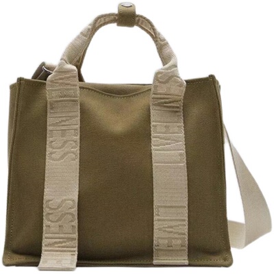 女包新款帆布印字织带拼接