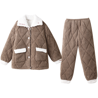 贝妍冬季加厚珊瑚绒夹棉男士睡衣