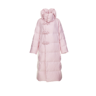 花木深国风长款羽绒服新中式盘扣羽绒外套女新款防风保暖白鹅绒服