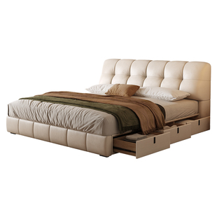 法莎蒂泡芙床法式奶油风小户型主卧双人床现代简约真皮储物床