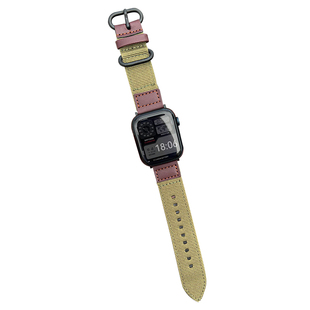 苹果s10手表ultra3文艺S11尼龙拼真皮apples9表带s8s7iwatch/SE2