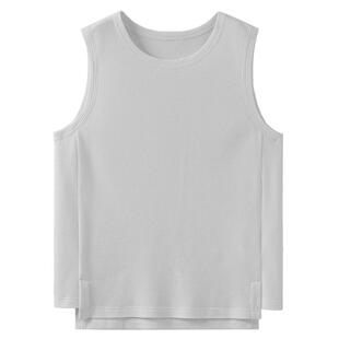 两侧立裁拼接设计 KUYIOU/柔软棉质华夫格宽松圆领打底背心男 B09