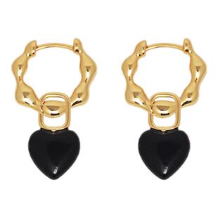 G/S罗曼蒂消亡 复古黑色桃心滴釉爱心耳环女 精致轻奢可拆卸耳饰