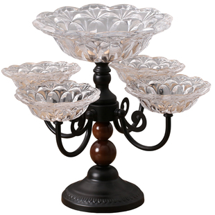 中古风法式黑色水晶玻璃多层旋转水果盘客厅茶几装饰艺术感高颜值