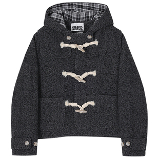 CRANK 25冬新款牛角扣连帽毛呢外套 5号店韩国设计师品牌代购