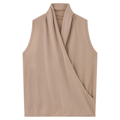 法式V领精纺羊毛无袖针织上衣