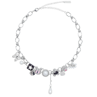 AWE甜酷风小熊项链深情眼王可苏新皓同款Y2K蝴蝶小花朵颈链锁骨链