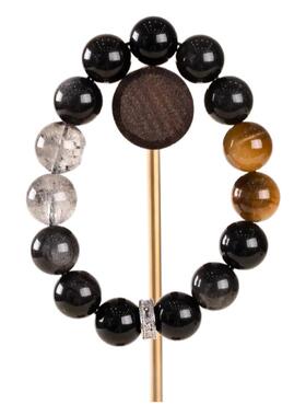 【黑金财气】黑曜石金虎眼水晶手串范李李强力招财男士霸气手链