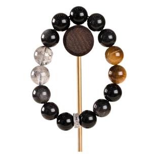 【黑金财气】黑曜石金虎眼水晶手串范李李强力招财男士霸气手链