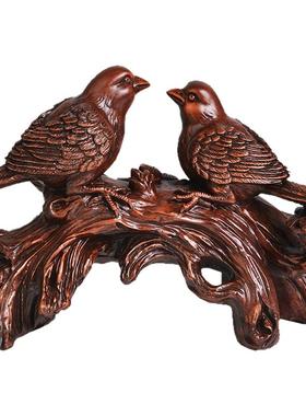 高档新中式比翼鸟连理枝摆件情侣结婚礼物送新人客厅电视酒柜装饰