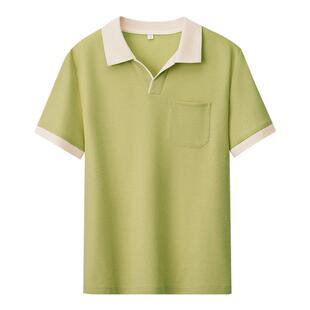 果绿餐饮服务员短袖polo衫定制超市员工夏季纯棉工作服T恤印logo