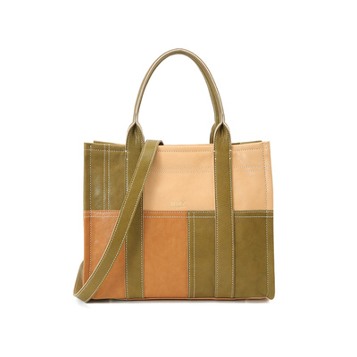 WHY女包植鞣皮托特包原创设计撞色手提包真皮大容量通勤单肩包