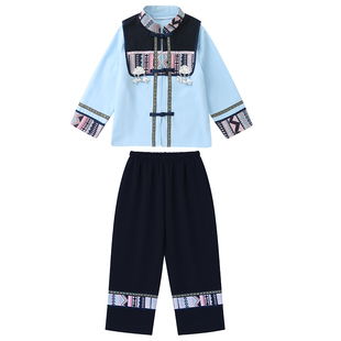 广西三月三儿童少数民族服装男童演出服壮族苗族瑶族土家舞蹈服饰