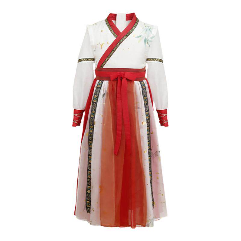 丢手绢花木兰汉服女童马面裙儿童红色汉服女侠风连衣裙长袖可拆卸