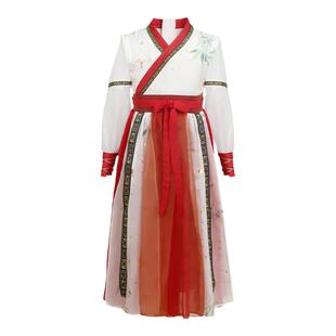 丢手绢花木兰cos服改良汉服女童儿童宝宝连衣裙演出服可拆卸长袖