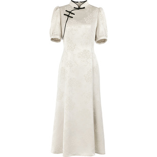 【春晚同款店】花木深中式改良旗袍裙立领提花醋酸礼服国风连衣裙