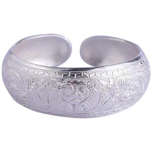 定做银手镯999纯银足银女士年轻款个性潮民族特色百搭开口牡丹花