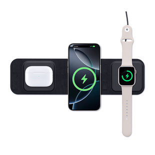 mophie摩尔菲三合一旅行无线充电器15W可折叠适用苹果17pro手机iPhone16max磁吸快充applewatch手表充电器