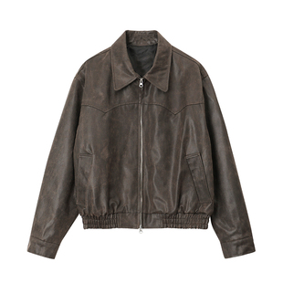 MRCYC美式复古短款皮衣男士春季宽松翻领外套韩系潮流高级感夹克