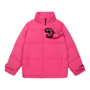 GUUKA青少年爱心魔术贴外套宽松 美式潮牌粉红色立领羽绒服男冬季