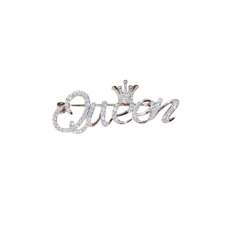 字母胸针queen女王氧化锆扣大衣