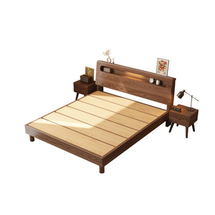 床实木床现代简约卧室1米8双人床橡木家用储物1.5m床床架出租房用