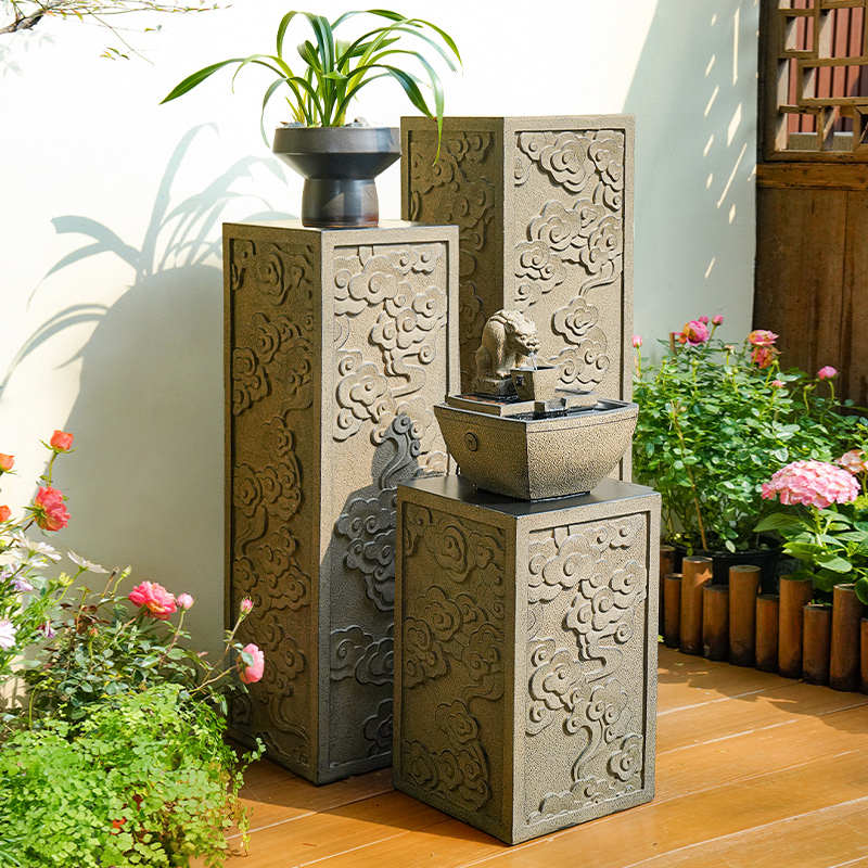新中式祥云柱展示柱仿石柱墩户外庭院落地摆件阳台花盆底座花架